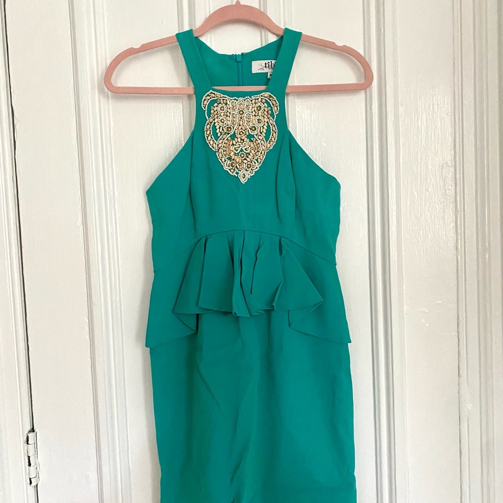 Tibi Teal Dress with Beaded Details